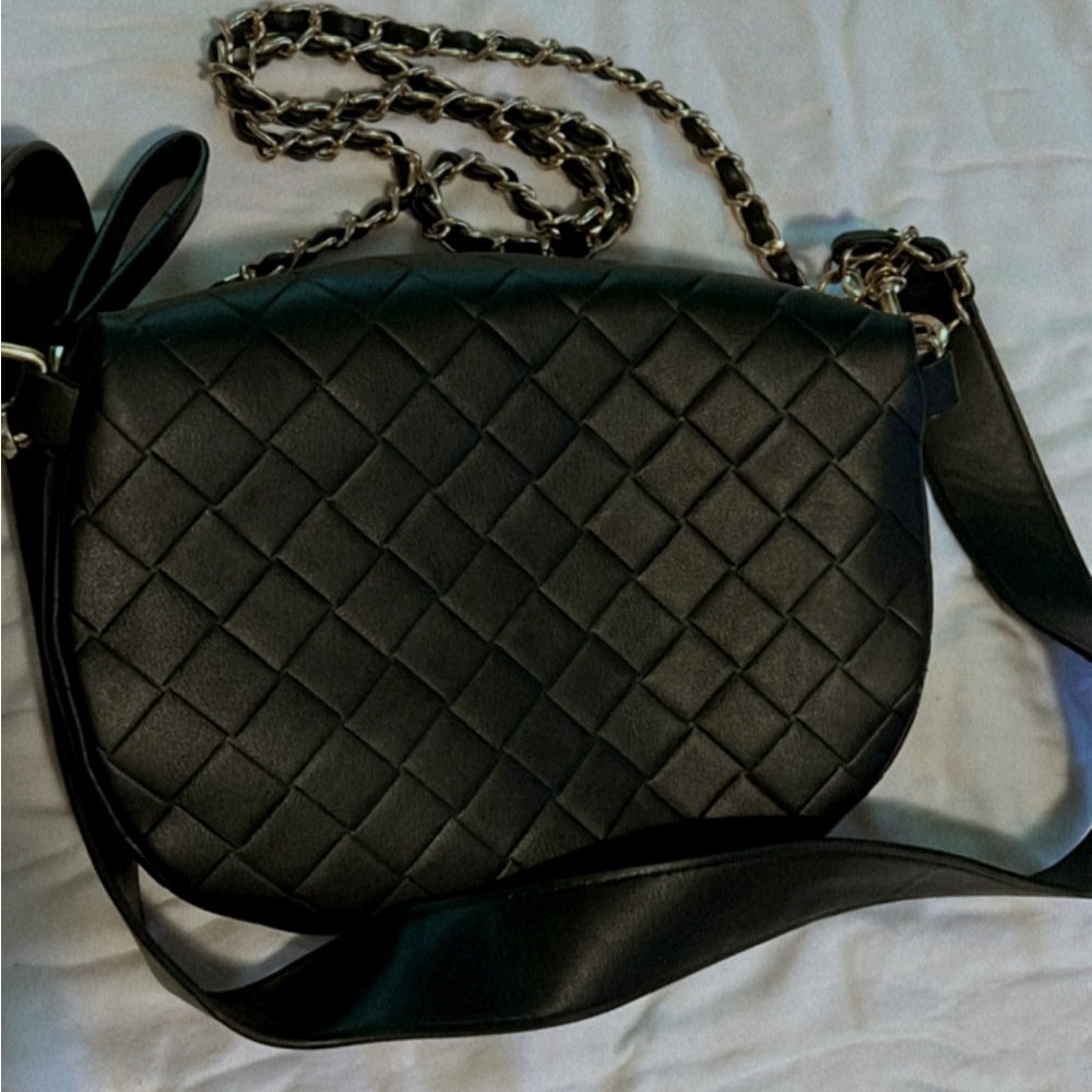 Black crossbody bag with chain strap